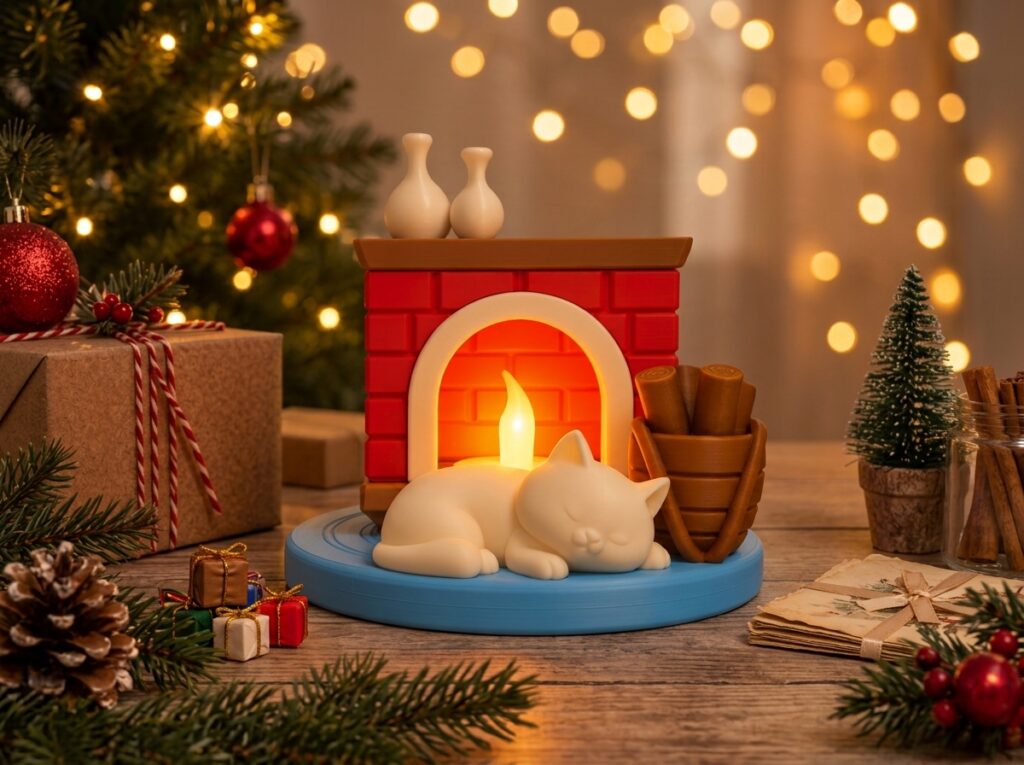 Porta-Velas LED Gato junto à Lareira